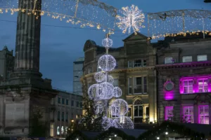 Christmas market in Newcastle where HNFC offers many rentals for vacation